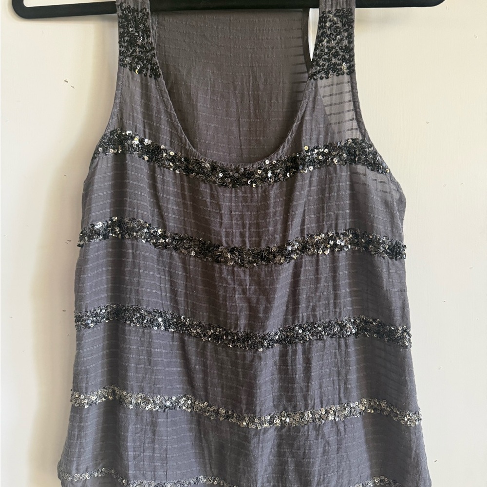 American Eagle Outfitters Gray Sequin Tank Top